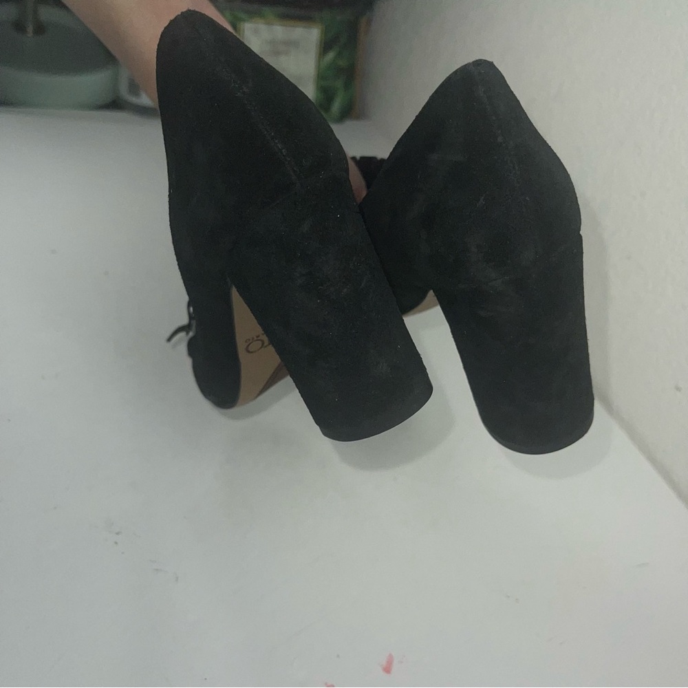 Franco Sarto black Suede Ainsley loafer pump block heel tassel fringe toes - Picture 6 of 8